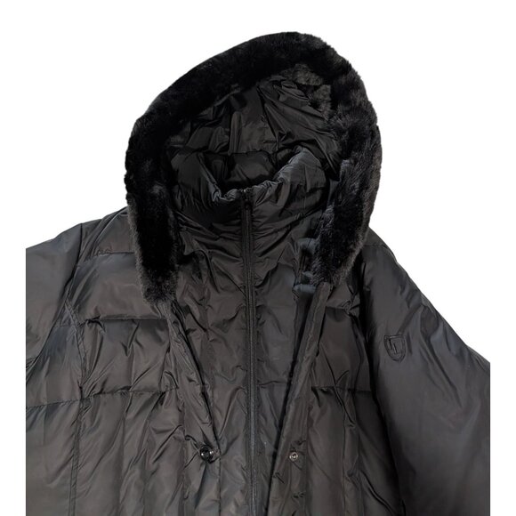 Larry Levine Womens Black Down Coat Faux Fur Hood 3X Long Warm Winter Puffer - Picture 16 of 16